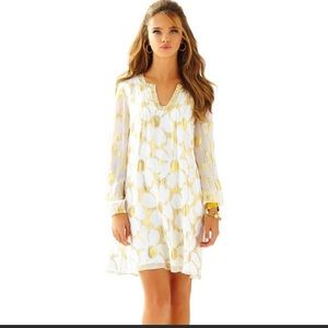 Lilly Colby Sleeved Dress Gold Metallic Floral 0